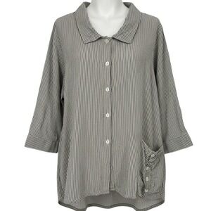 Tulip Women's Striped Button Front Shirt Size Large Cotton Gray White Boho - CJ
